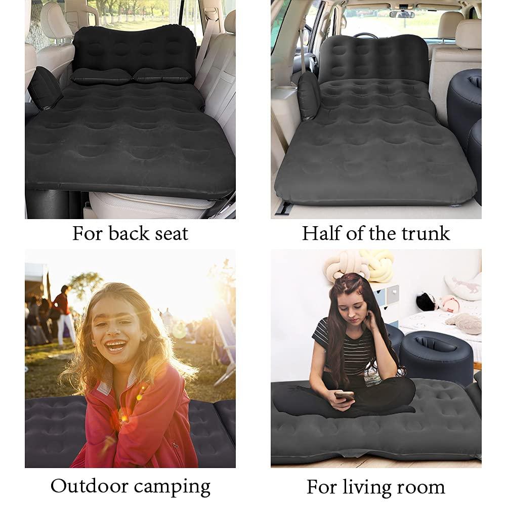 SAYGOGO Inflatable Car Air Mattress Travel Bed - Thickened Car Camping Bed Sleeping Pad with Air Pump 2 Pillows for Car Tent SUV Sedan Pickup Back Seat - Black