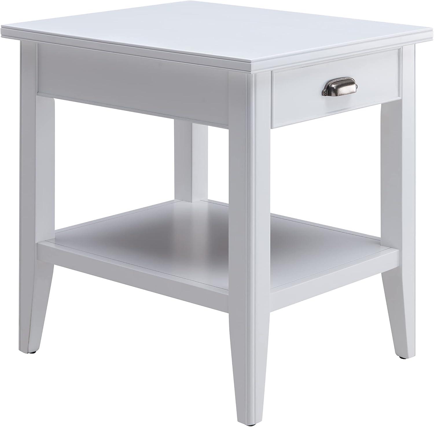 Leick Home 10507-WT Laurent End Table with Drawer and Display Shelf-White