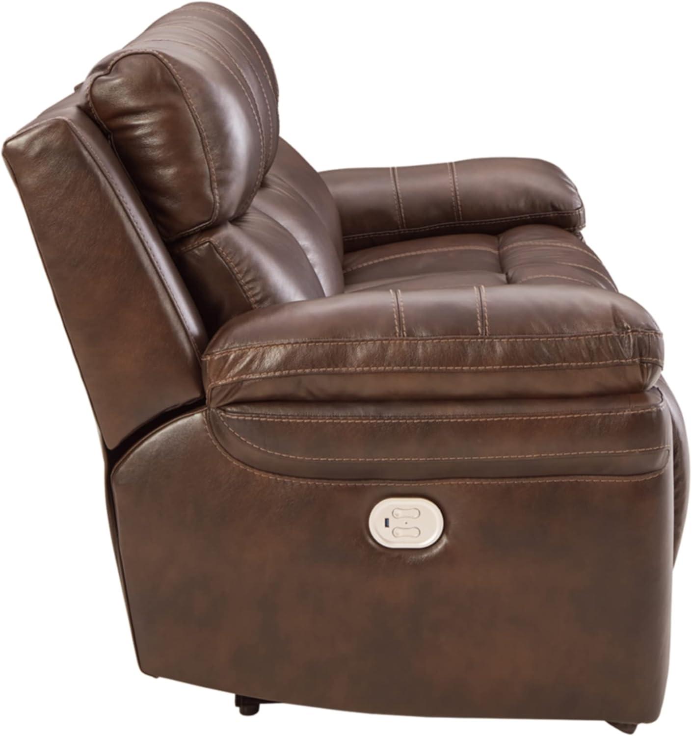 Ashley Furniture Edmar Leather Power Reclining Sofa with Headrest in Chocolate