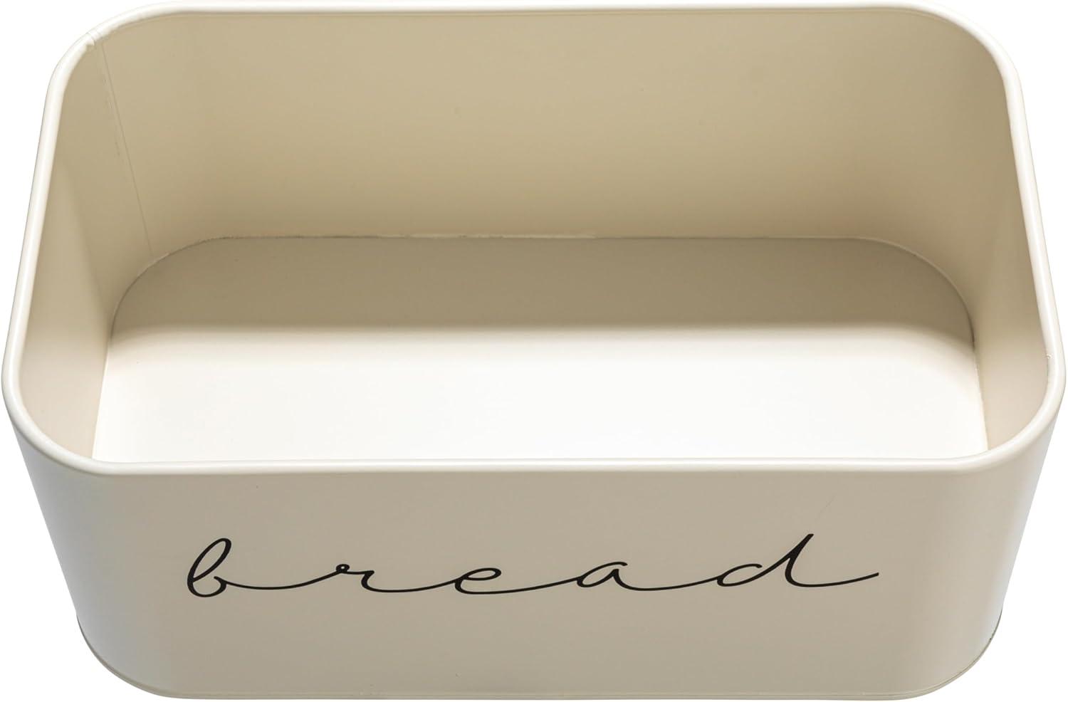 Storied Home Metal "bread" Bin with Bamboo Lid, Cream