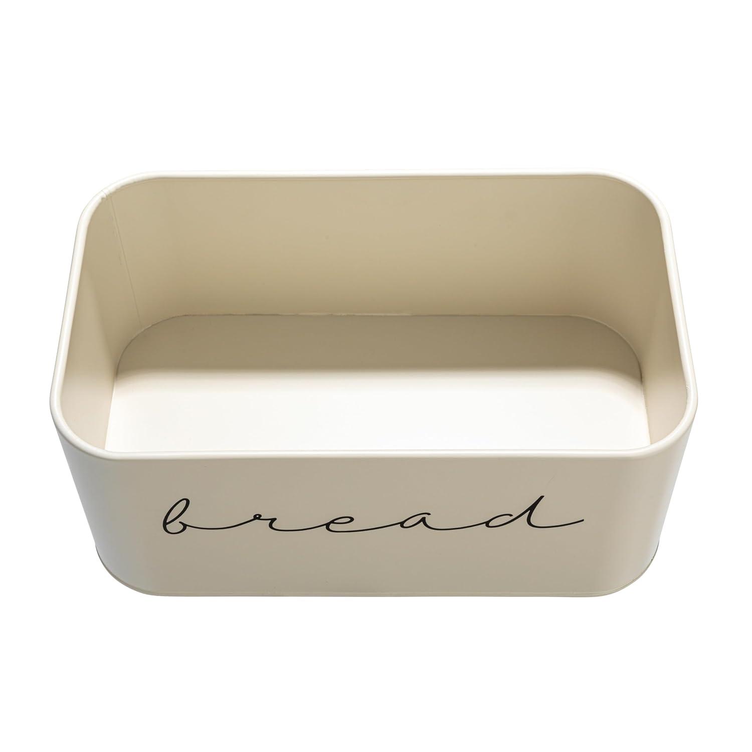 Storied Home Metal "bread" Bin with Bamboo Lid, Cream