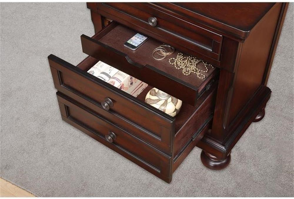 Pemberly Row 3-Drawers Traditional Wood Nightstand in Brown Cherry