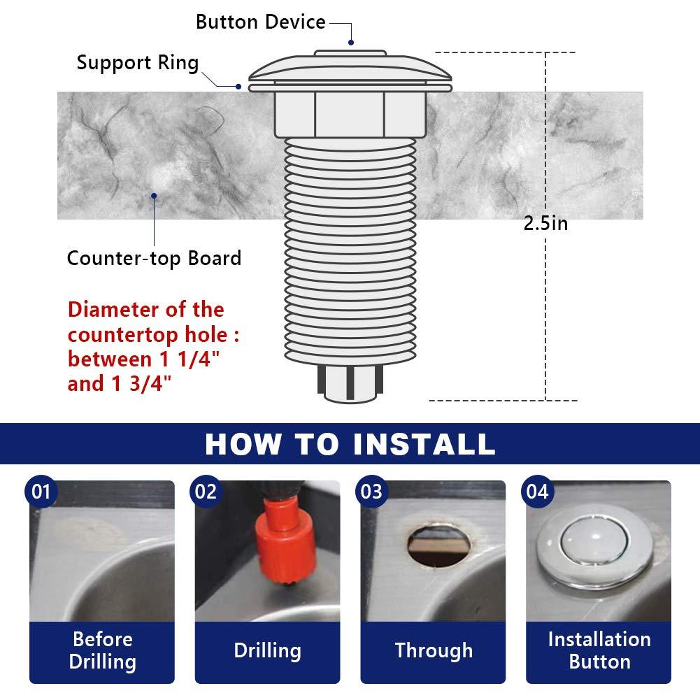 Air Activated Switch Button, Sink Top Stainless Steel Polished Push Airbutton for Food Waste Garbage Disposal Part (LONG, 2.5 Inch)