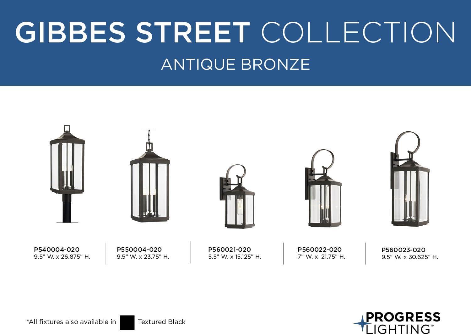 Progress Lighting, Gibbes Street, 1-Light Wall Lantern, Antique Bronze, Clear Beveled Glass.