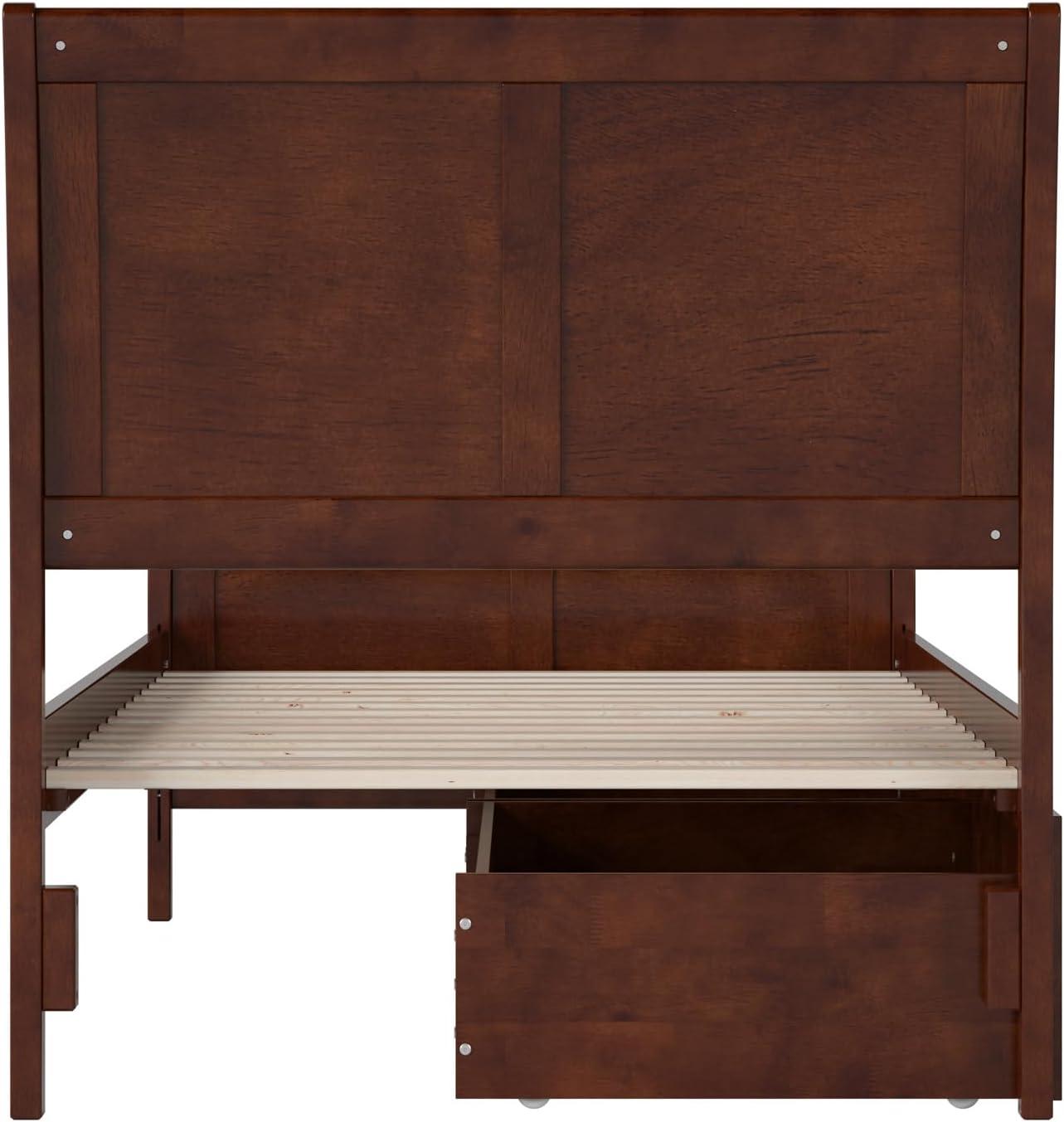 Walnut Twin XL Platform Bed with Sleigh Headboard and Storage Drawers