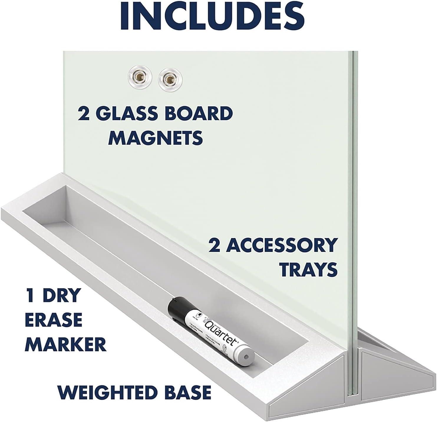 Quartet Magnetic Desktop Glass Dry-Erase Panel, White, 17" x 23"