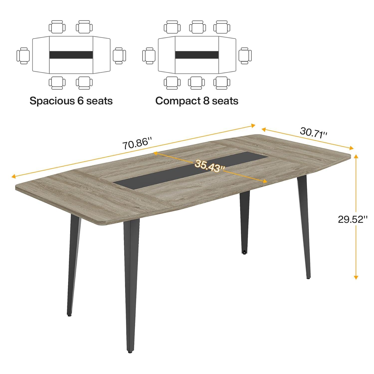 Tribesigns 6FT Conference Table, 70.86 Inches Boat Shaped Meeting Table, Modern Seminar Table for Office Meeting Room, Grey