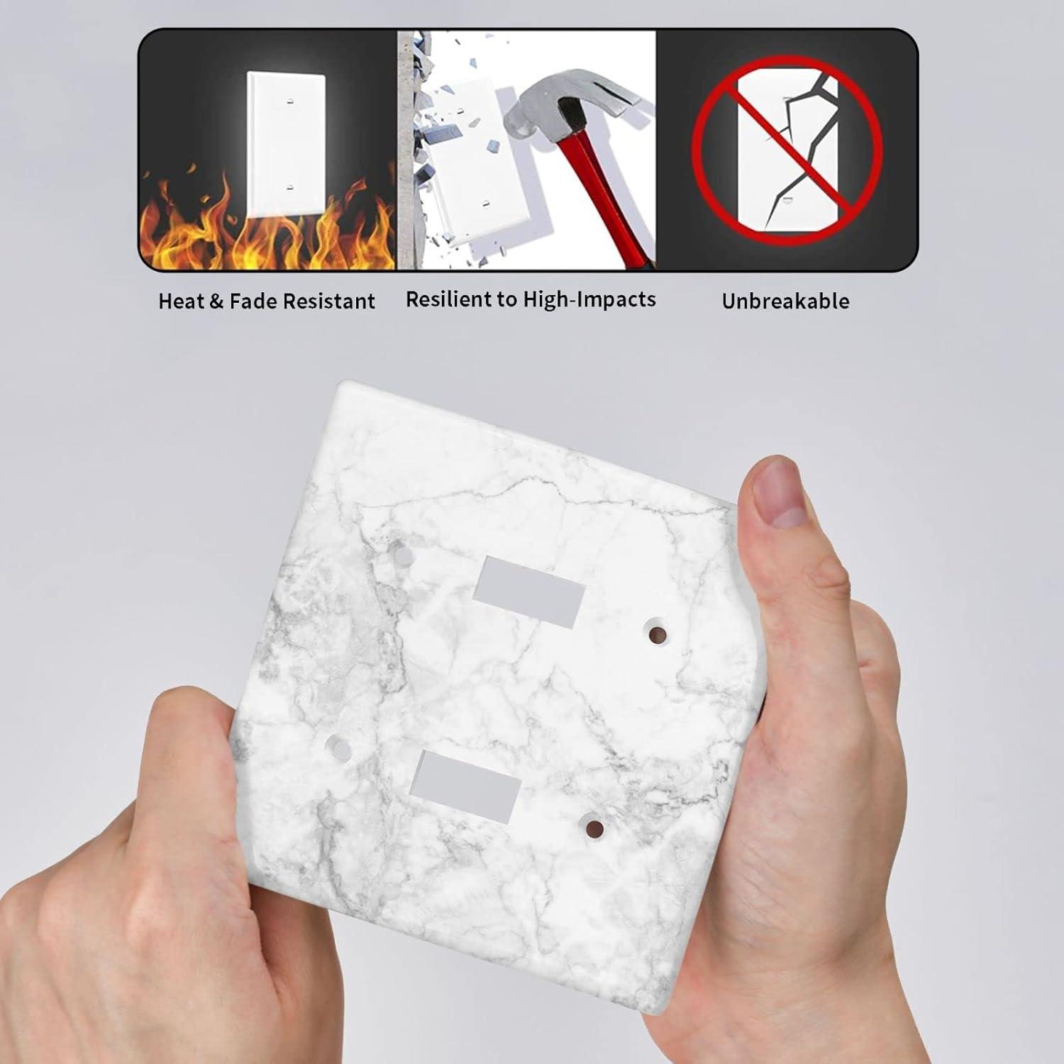 Graphics Wallplates - White Grey Marble Background Print - Double Toggle Wall Plate Cover