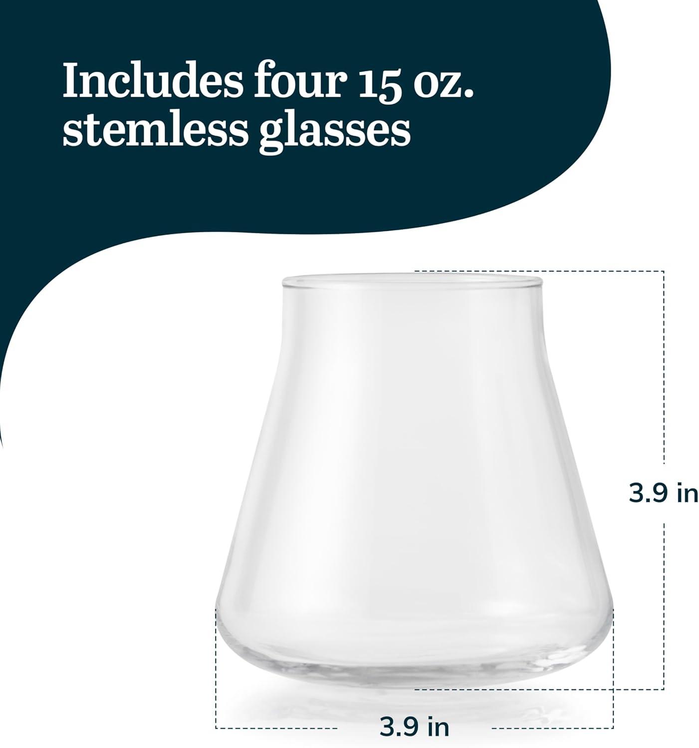 Libbey 15-Ounce Clear Tulip-Shaped Stemless Wine Glasses Set of 4