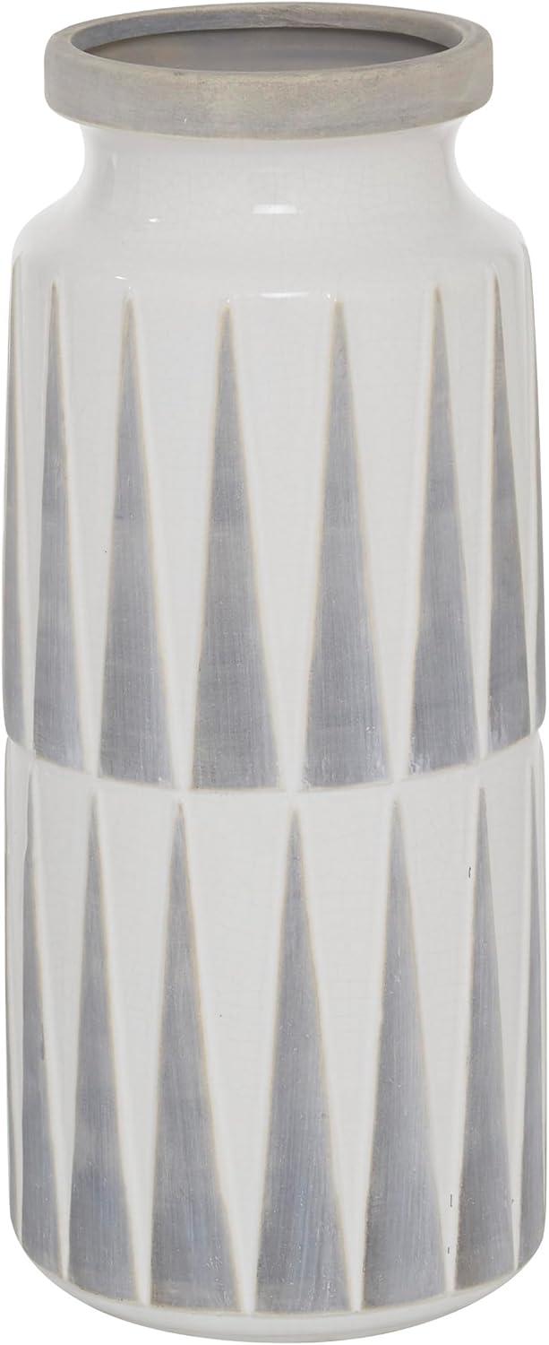 Novogratz Ceramic Decorative White Vase with Triangle Patterns