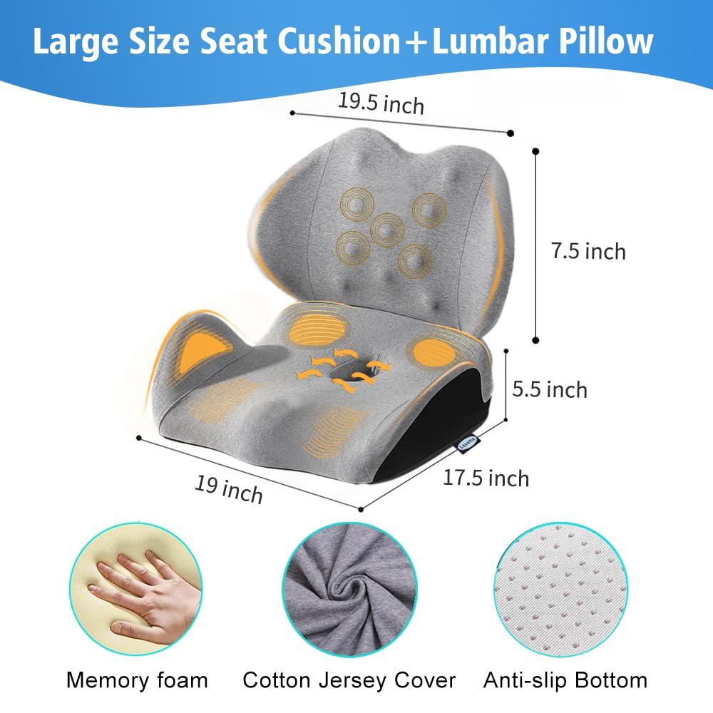 X Large Memory Foam Seat Cushion Lumbar Support Pillow for Sciatica & Tailbone Pressure Relief Coccyx Pad for Office Chair, Car,Wheelchair,Home,Office
