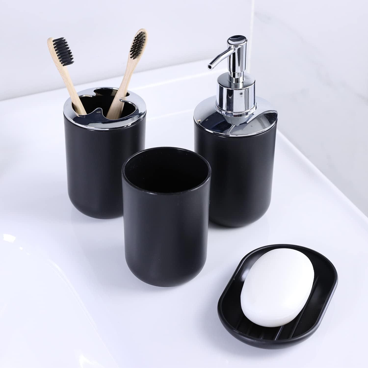 IMAVO Bathroom Accessories Set,Black Bathroom Set,9 Pieces Bathroom Accessory Set,Tray,Qtip Holders,Toilet Brush,Trash Can for Bathroom Décor and Home Gifts