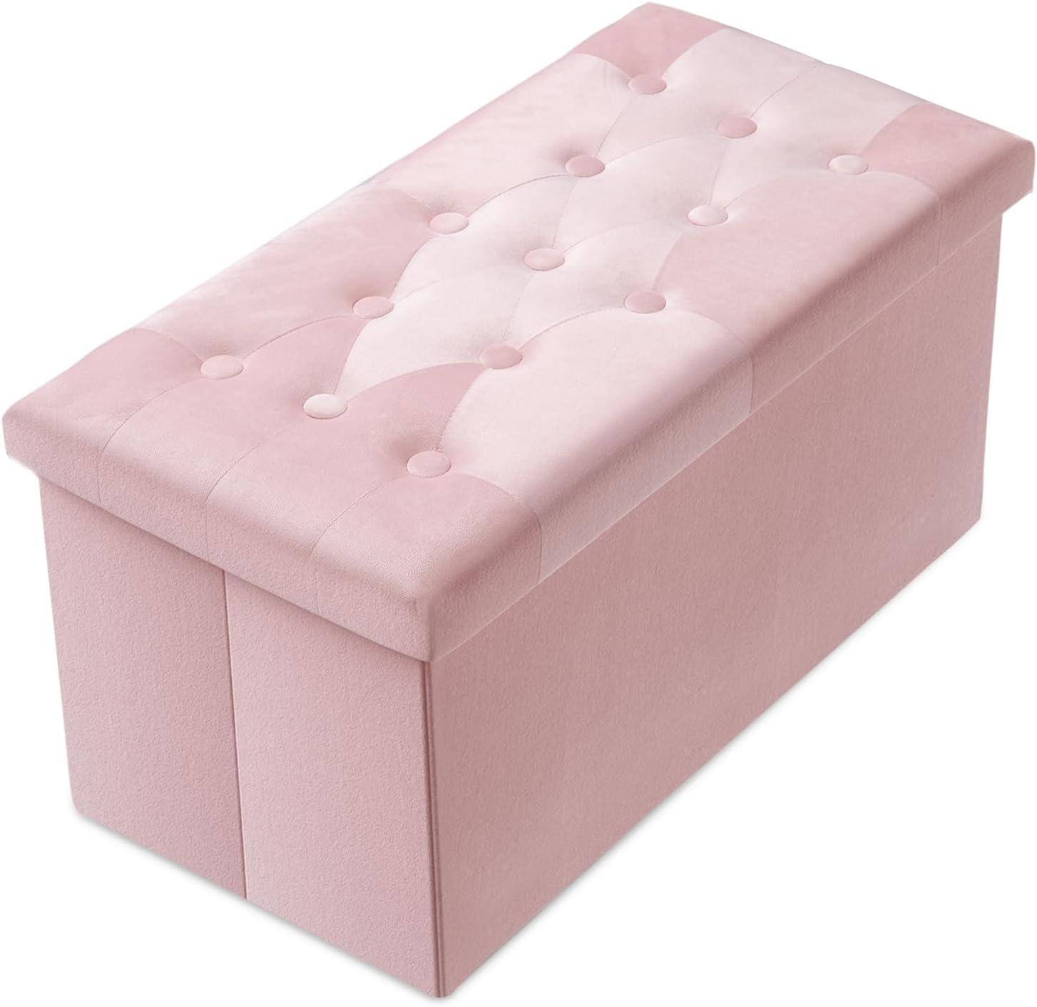 Pink Velvet Extra Large Storage Ottoman with Lid