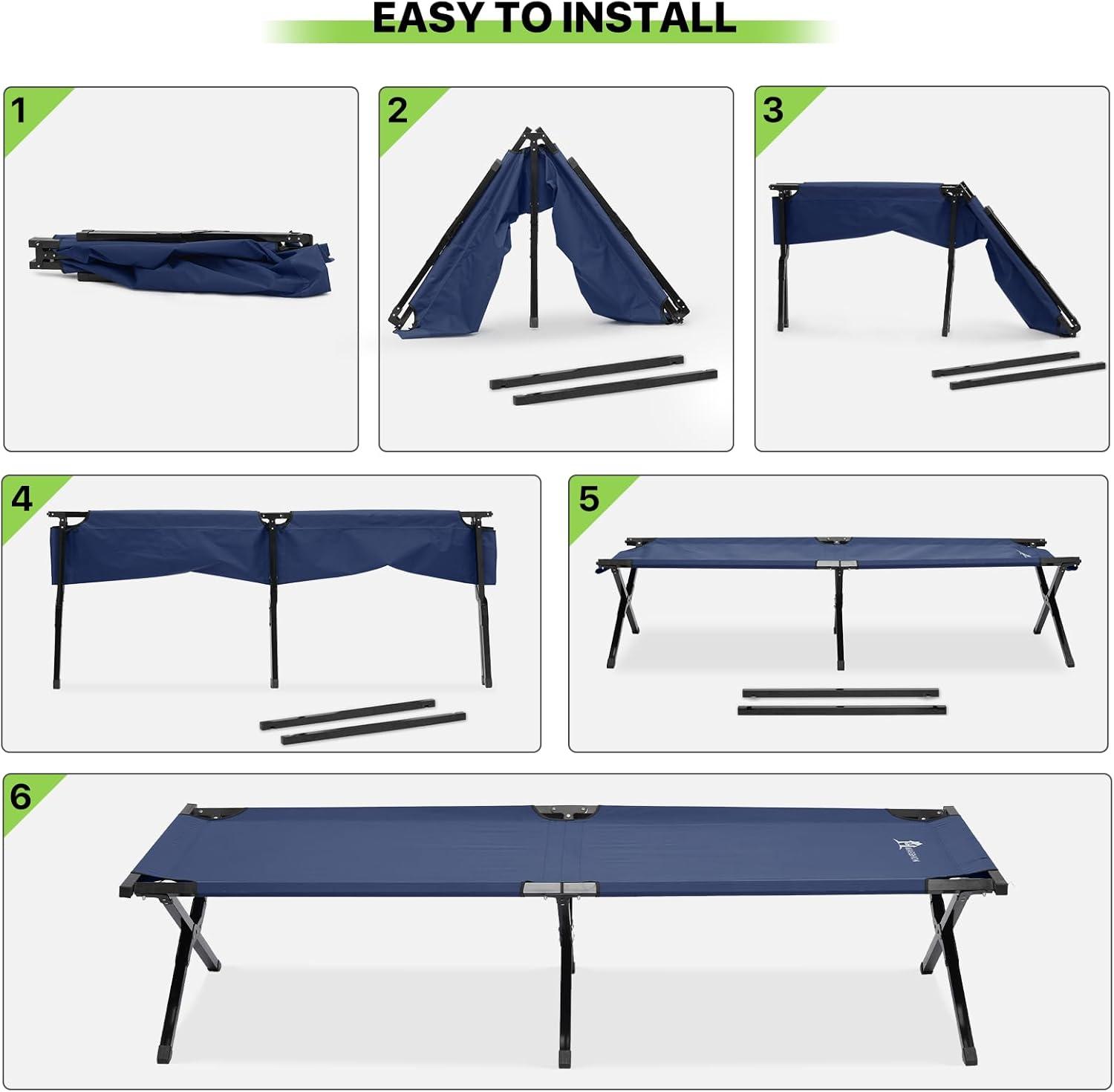 Magshion Folding Bed for Camping, Portable Lightweight Tent Sleeping Cot with Carrying Bag for Adults, 330 lbs Load Capacity, Navy Blue