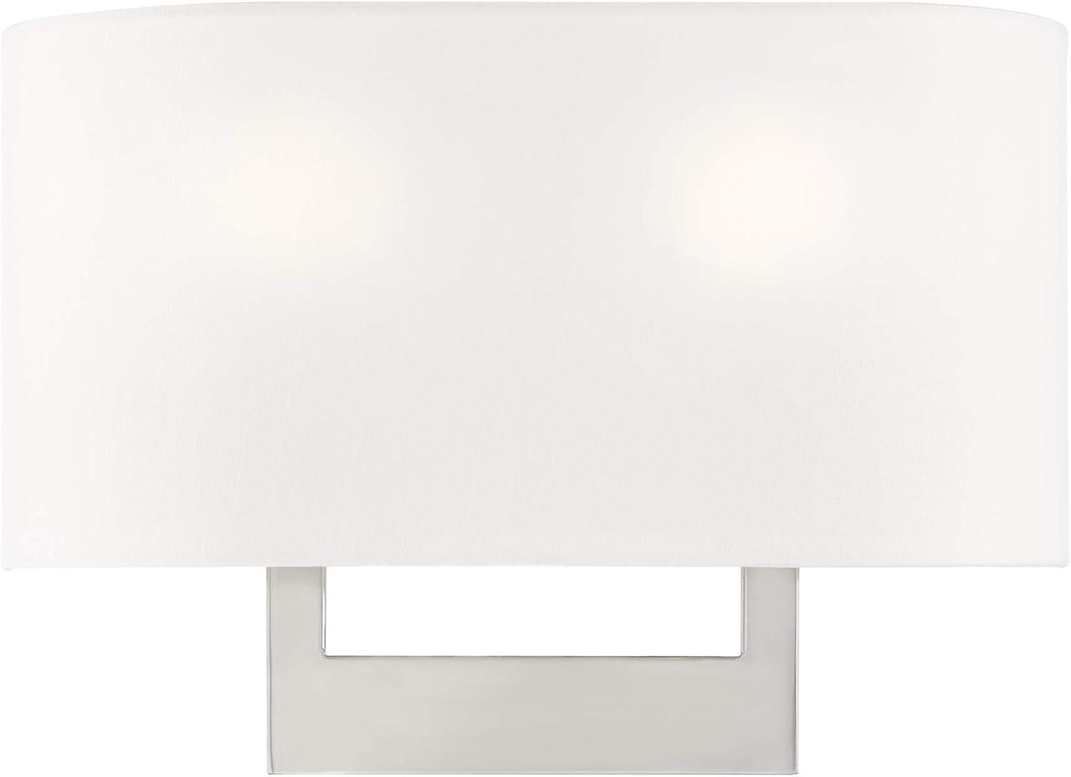 Brushed Nickel 2-Light Wall Sconce with Off-White Shade