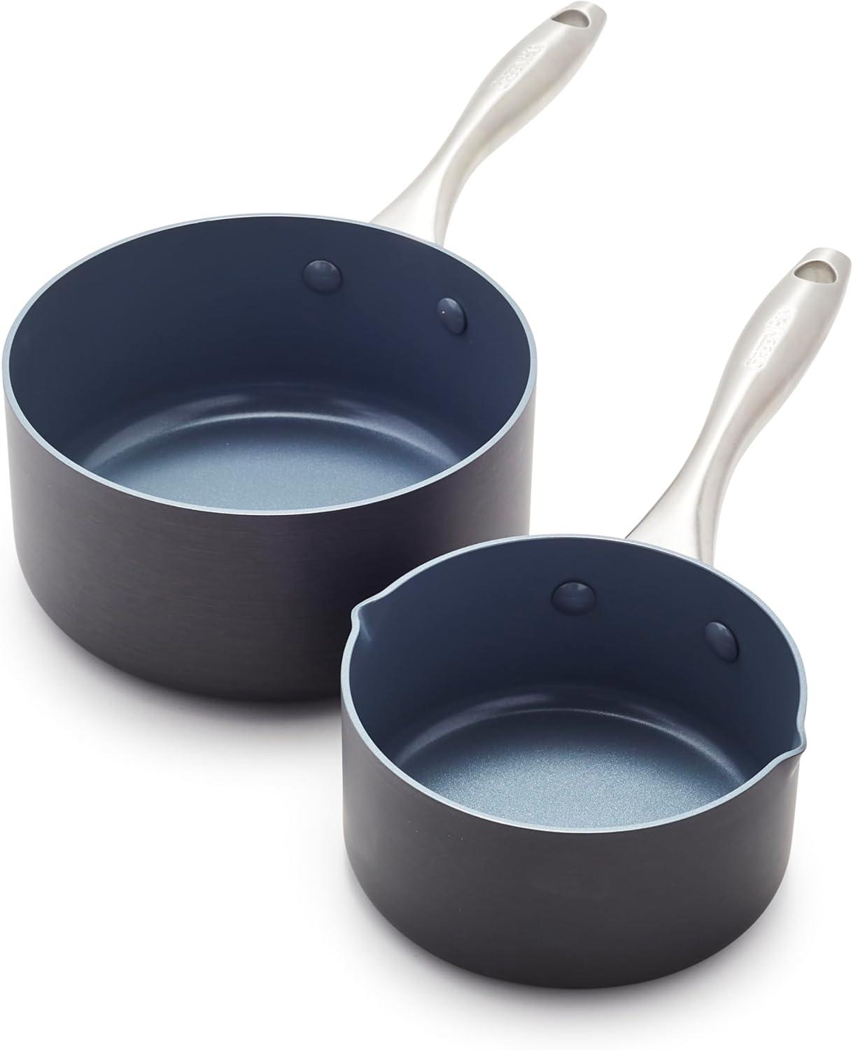 Lima Hard Anodized Healthy Ceramic Nonstick 1QT and 2QT Saucepan Pot...