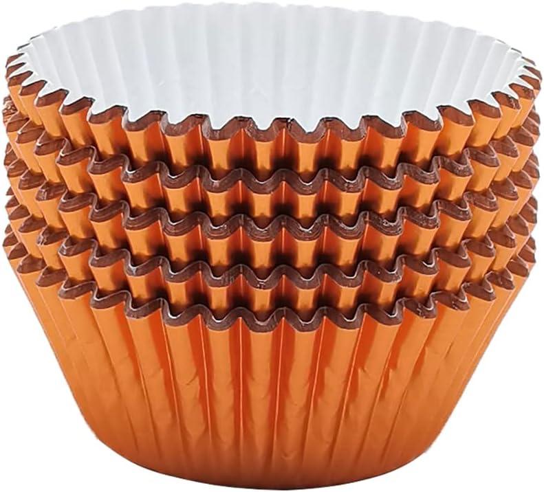 Mombake Standard Foil Orange Cupcake Liners Muffin Baking Cups for Party and More, 100-Count