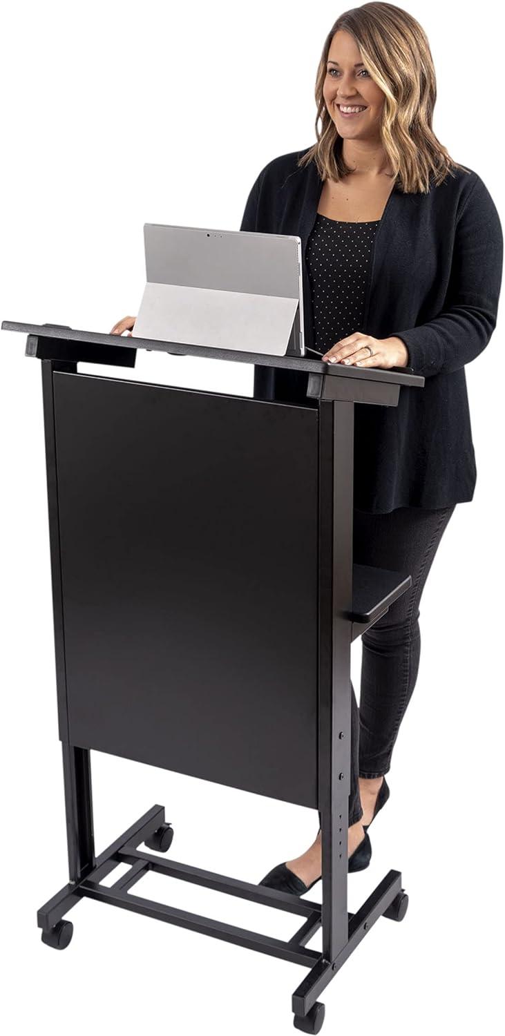 Stand Up Desk Store Mobile Adjustable Height Rolling Lectern Podium with Heavy Duty Steel Frame