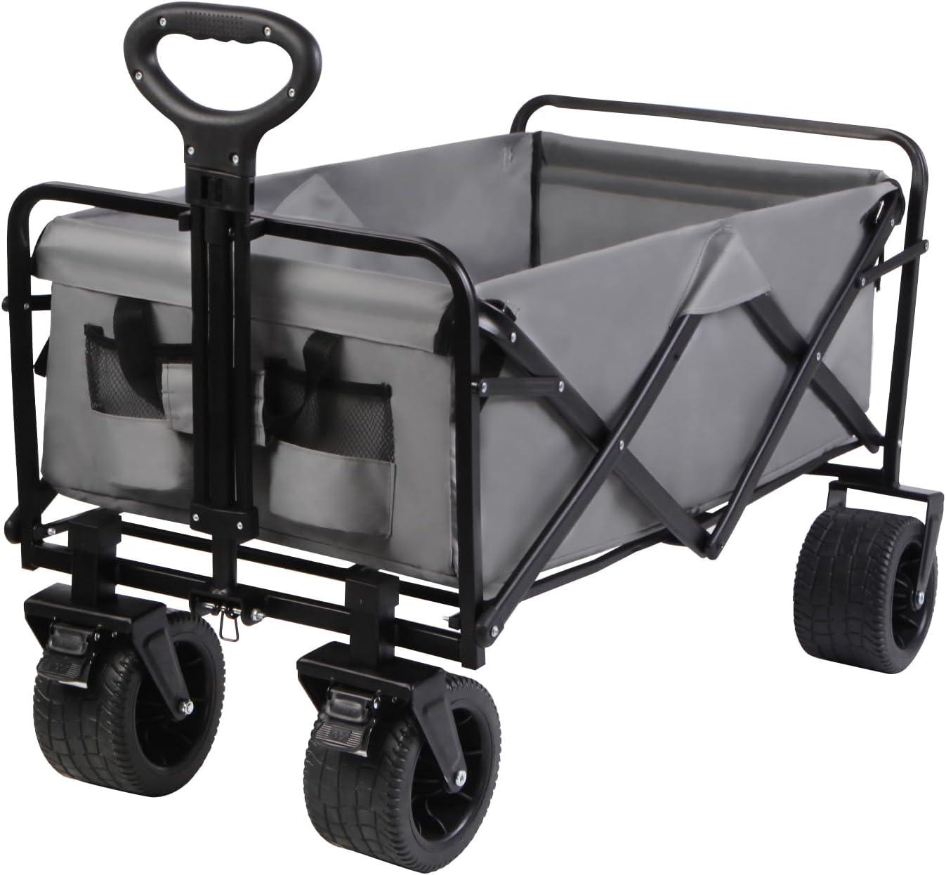 Heavy-Duty Gray Steel Folding Wagon with Adjustable Handle