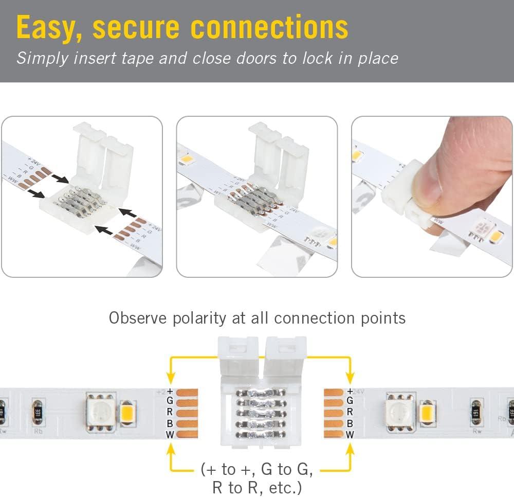 5 Pin RGB+W LED Strip Light Tape to Tape Splice Connectors, 5 Pack