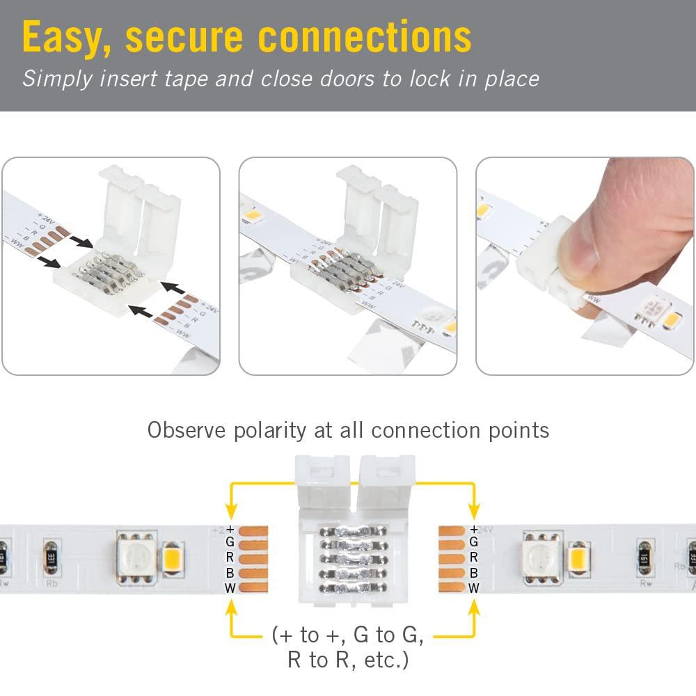 5 Pin RGB+W LED Strip Light Tape to Tape Splice Connectors, 5 Pack