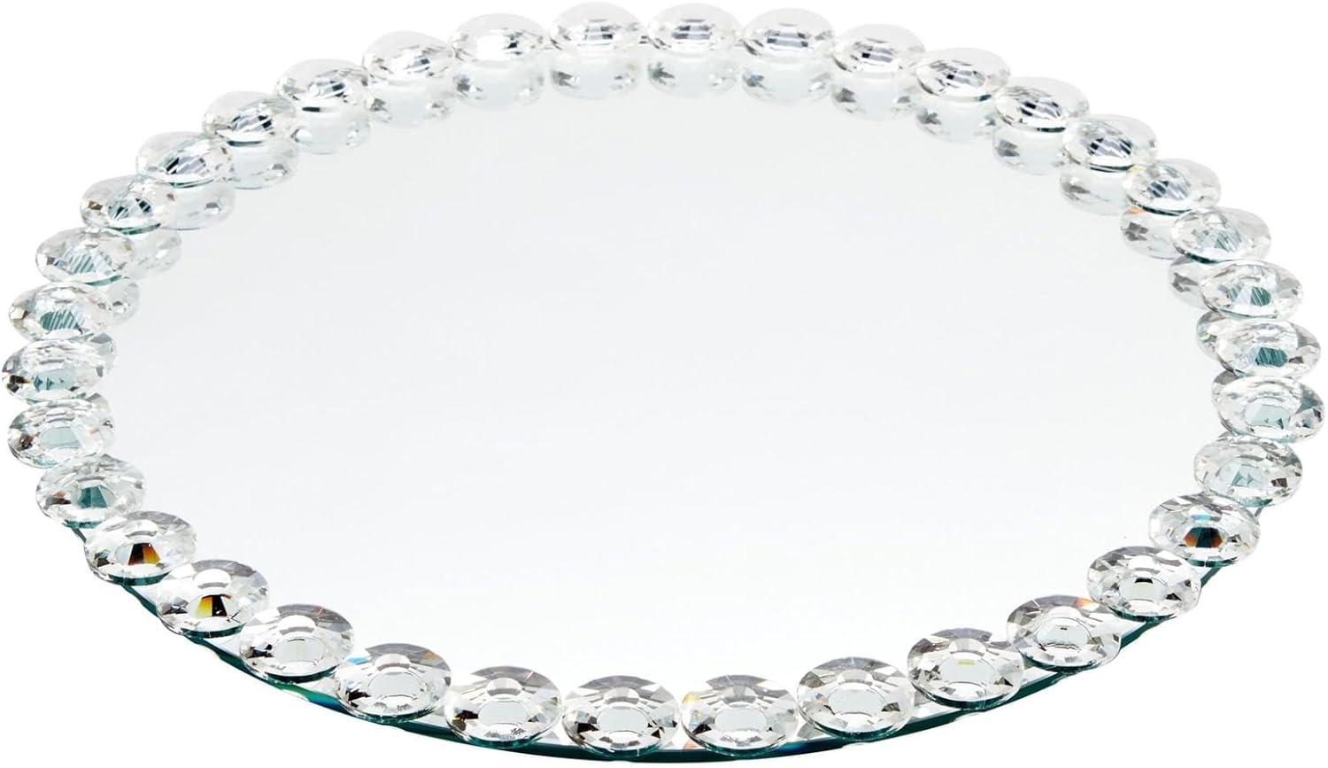 12-Inch Round Crystal Bead Mirrored Vanity Tray