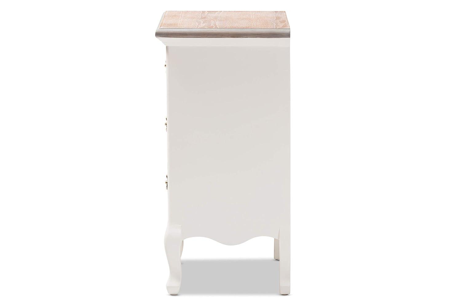 Capucine Two-Tone Natural Whitewashed Oak Finished Wood 3 Drawer Nightstand White - Baxton Studio: Modern Style, Includes Anti-Tip Hardware