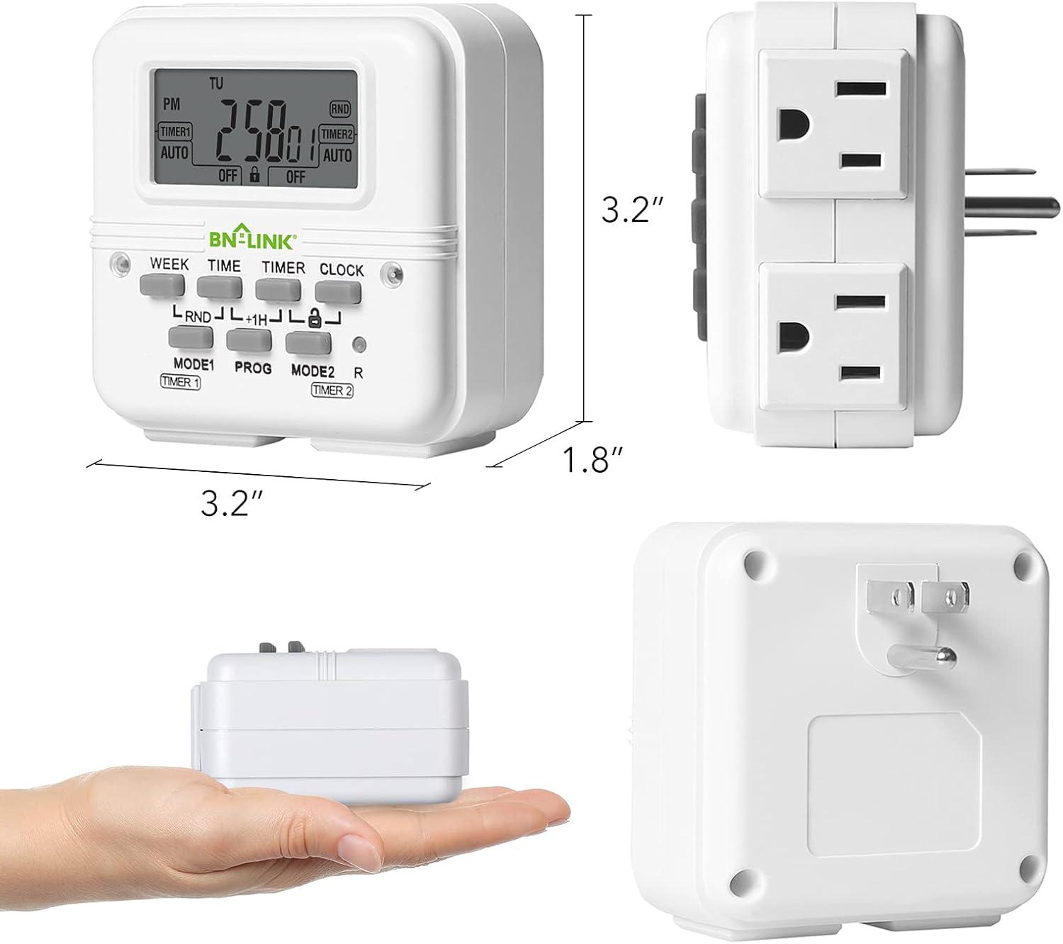 BN-LINK 7 Day Heavy Duty Digital Programmable Dual Outlet Timer - 2 Independently Programmable Grounded Outlets