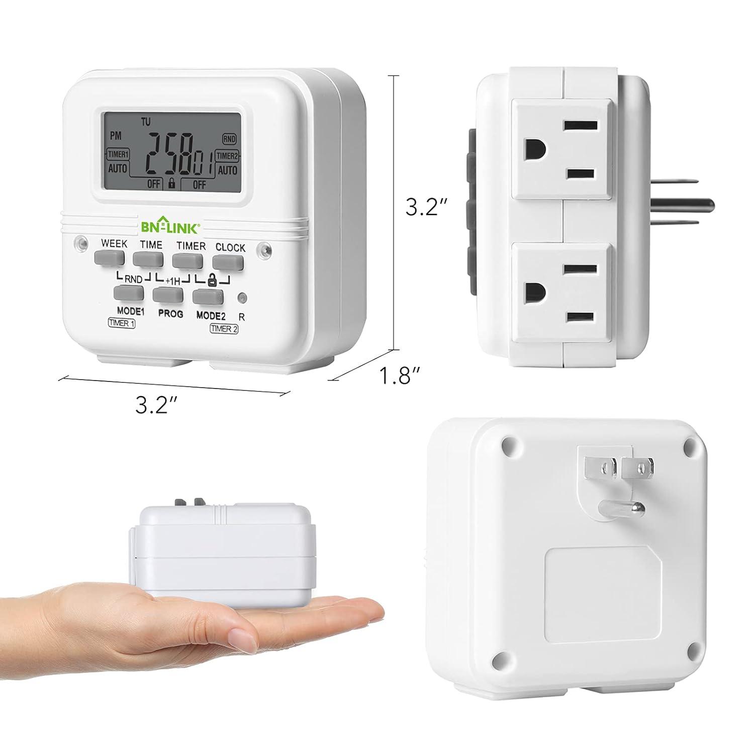 BN-LINK 7 Day Heavy Duty Digital Programmable Dual Outlet Timer - 2 Independently Programmable Grounded Outlets