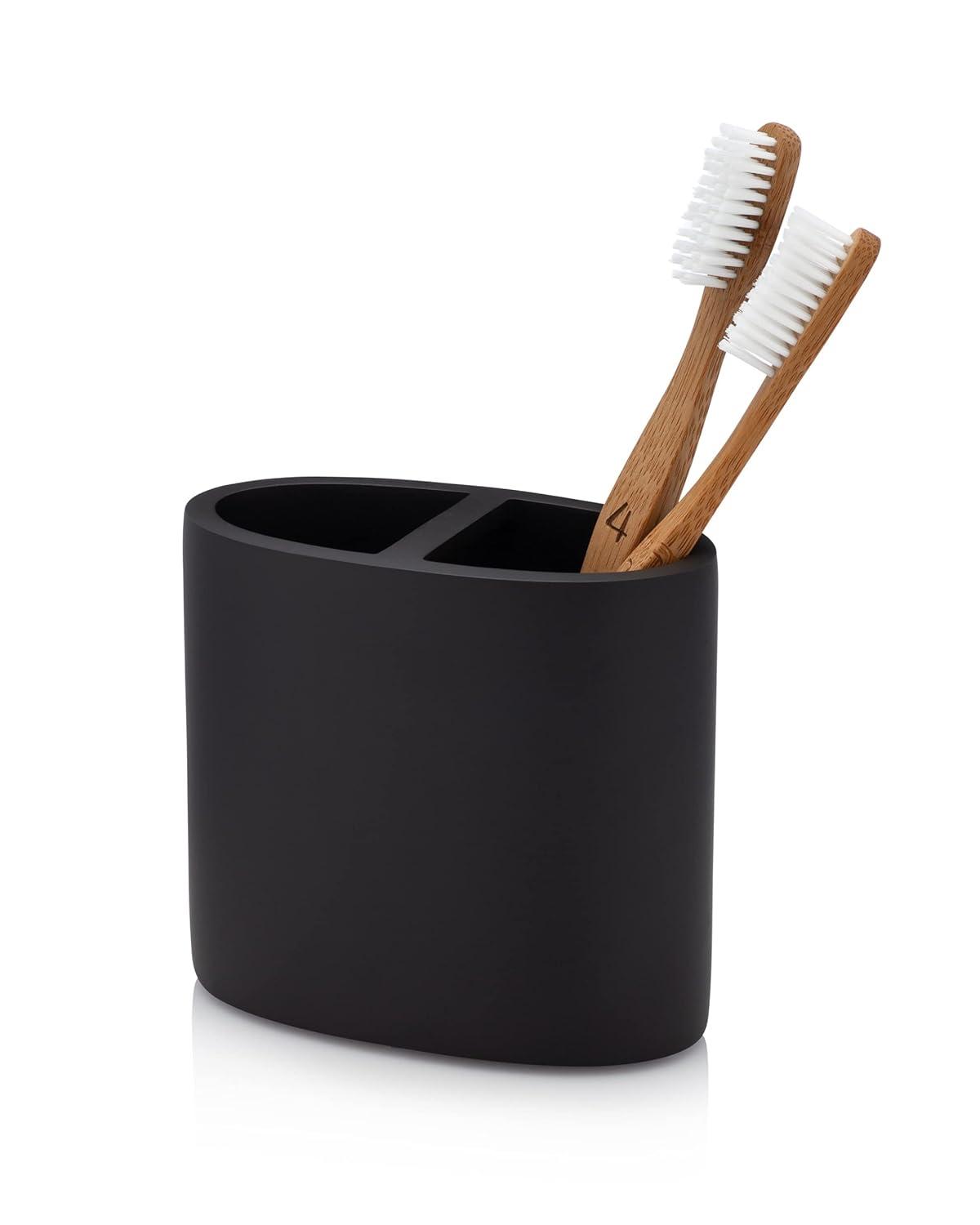 Essentra Home Matte Black Collection 4-Piece Bathroom Accessory Set. Includes: Soap Dispenser with Chrome Pump, Toothbrush Holder, Tumbler and Soap Dish