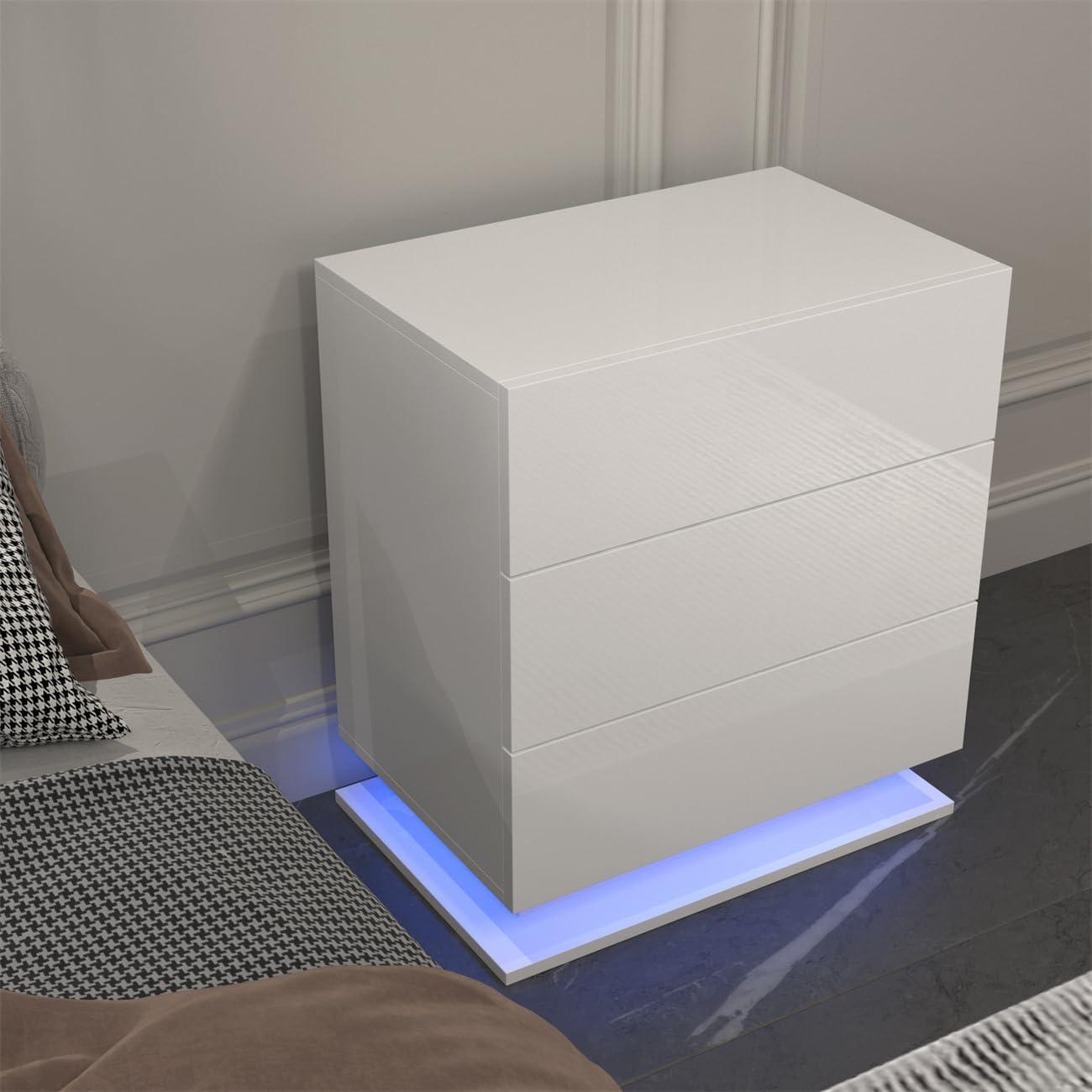 M optimized LED Nightstands Bedside Table, Night Stand with 3 Storage Drawers, LED Lights, Modern Bedside End Side Table Furniture for Living Room Bedroom