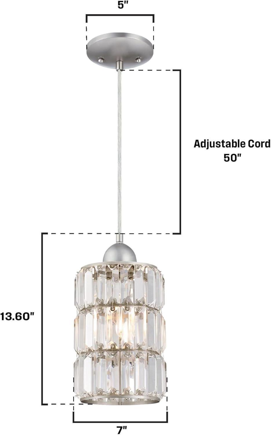 Brushed Nickel Mini Pendant with Crystal Prism Glass Shade