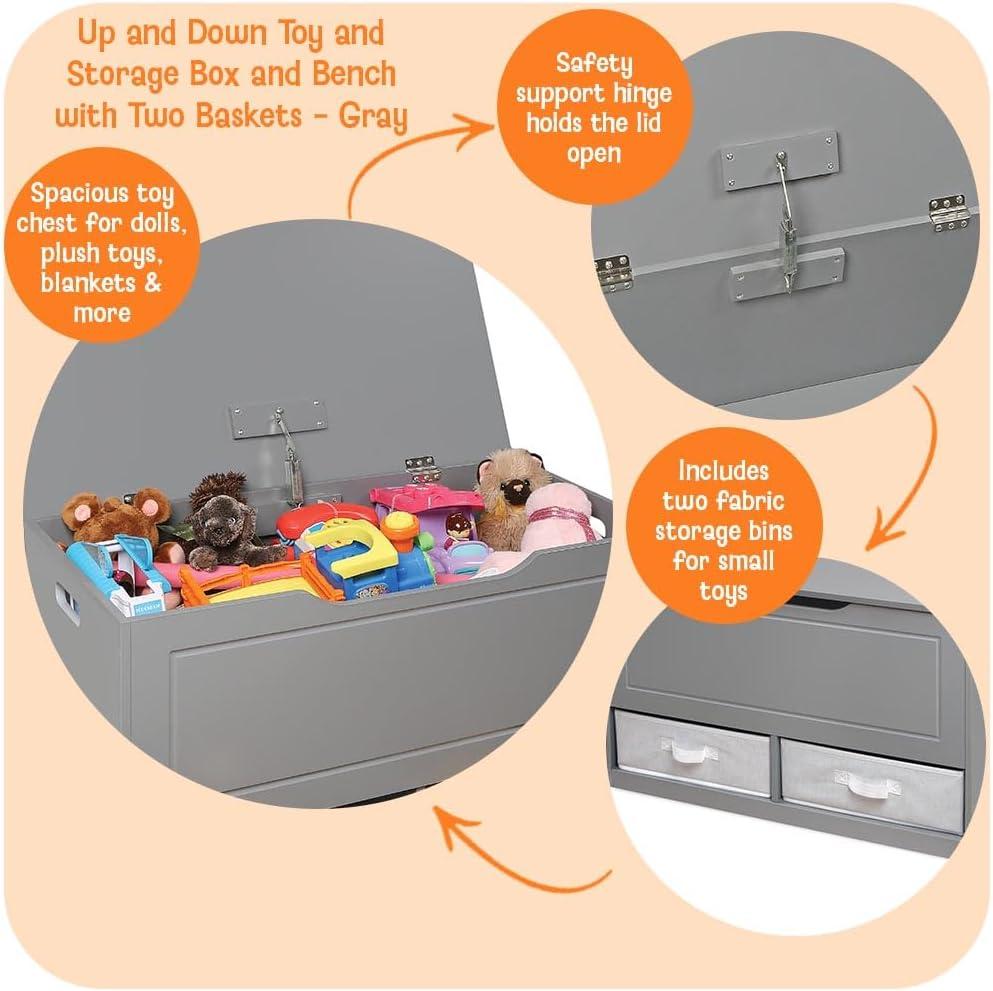 Badger Basket Kid's Up and Down Toy Box and Storage Bench 3.8 Cu ft. - Charcoal
