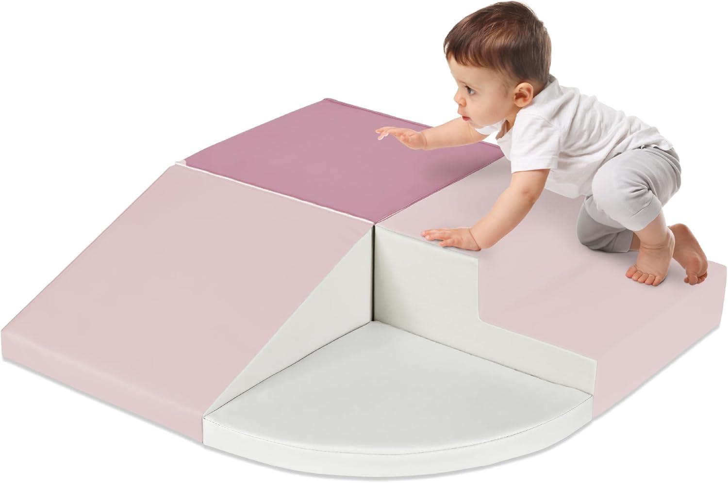 Best Choice Products 4-Piece Kids Climb & Crawl Soft Foam Block Playset Structures for Child Development - Pink