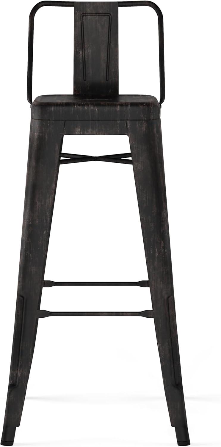 Simpli Home Rayne 30" Metal Bar Stool in Distressed Black (Set of 2)