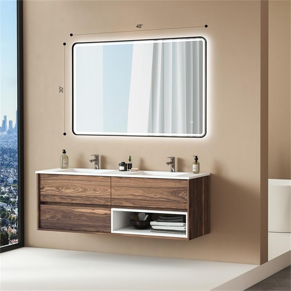 Viaggi 48" Silver and Gold LED Lighted Bathroom Vanity Mirror