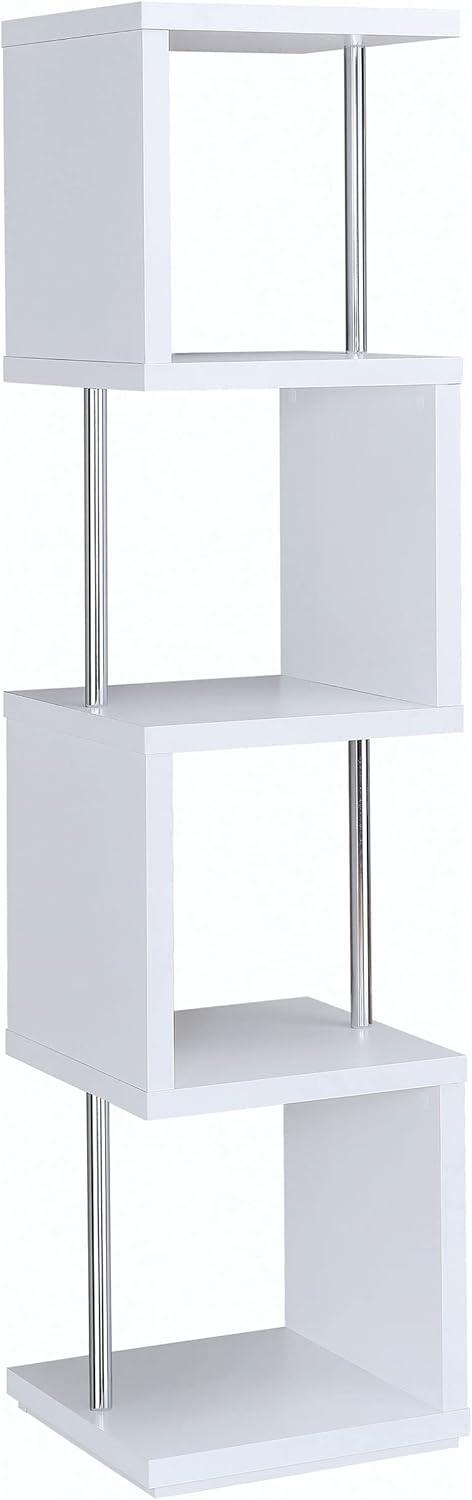 66.5" Baxter 4 Shelf Zig Zag Bookcase with Chrome Details White - Coaster: Modern Laminated Storage Display