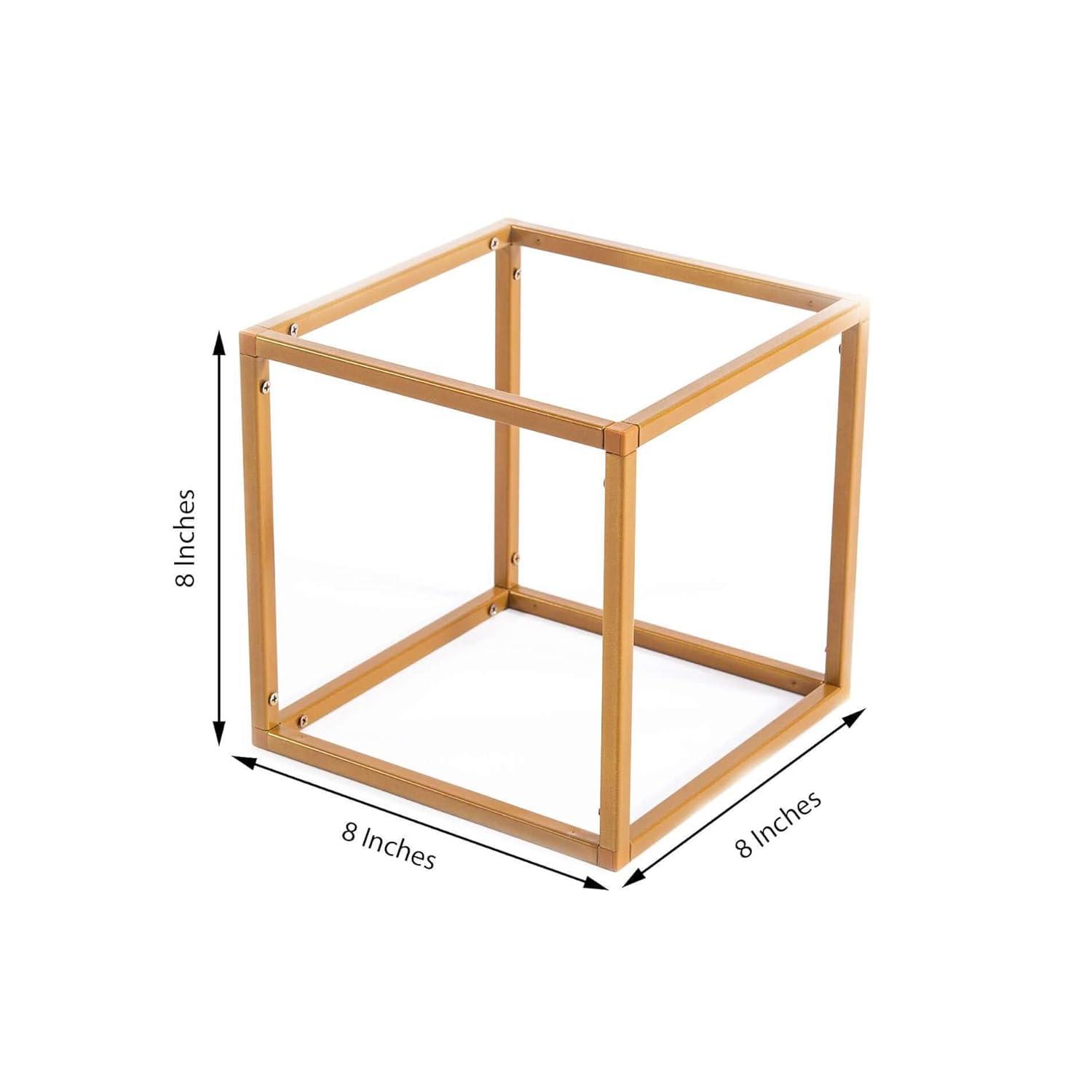 Efavormart 2 Pack 8" Square Gold Wedding Flower Stand Metal Column Stand Geometric Cube Vase