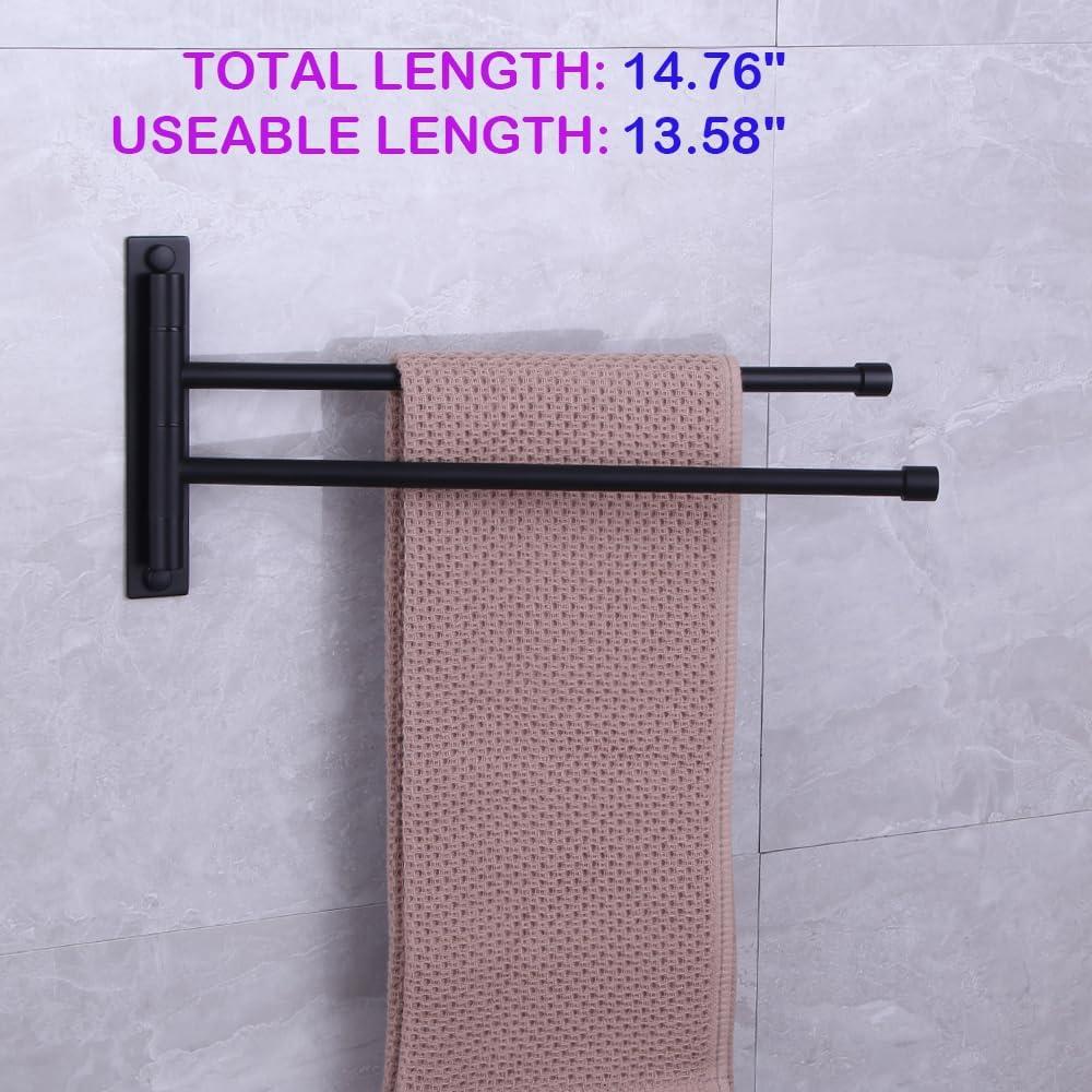 Stainless Steel Swing Out Towel Bar 2-Bar Folding Arm Swivel Hanger Bathroom Storage Organizer Rustproof Wall Mount Brushed Finish