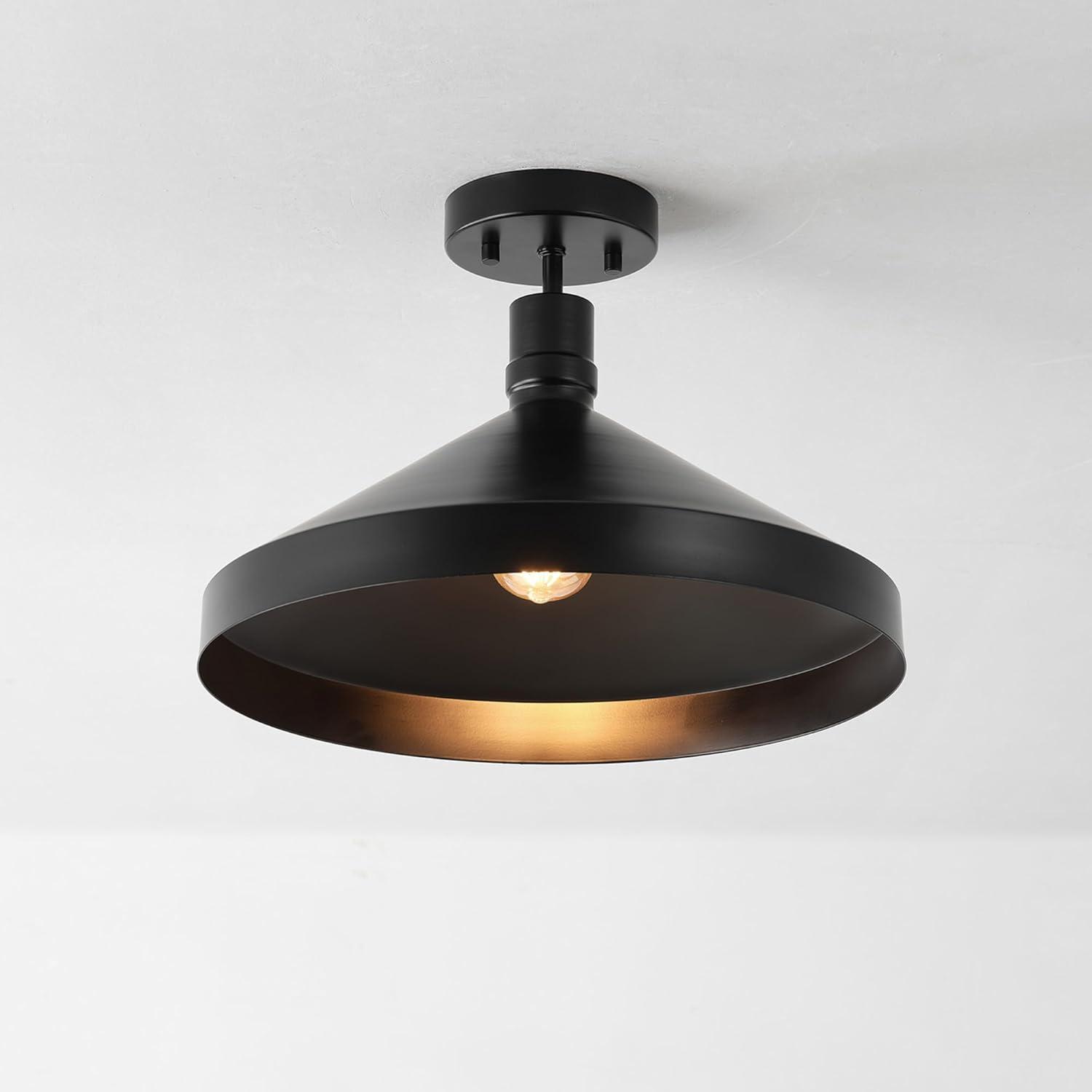 Matte Black Metal 15'' Outdoor Flush Mount Ceiling Light