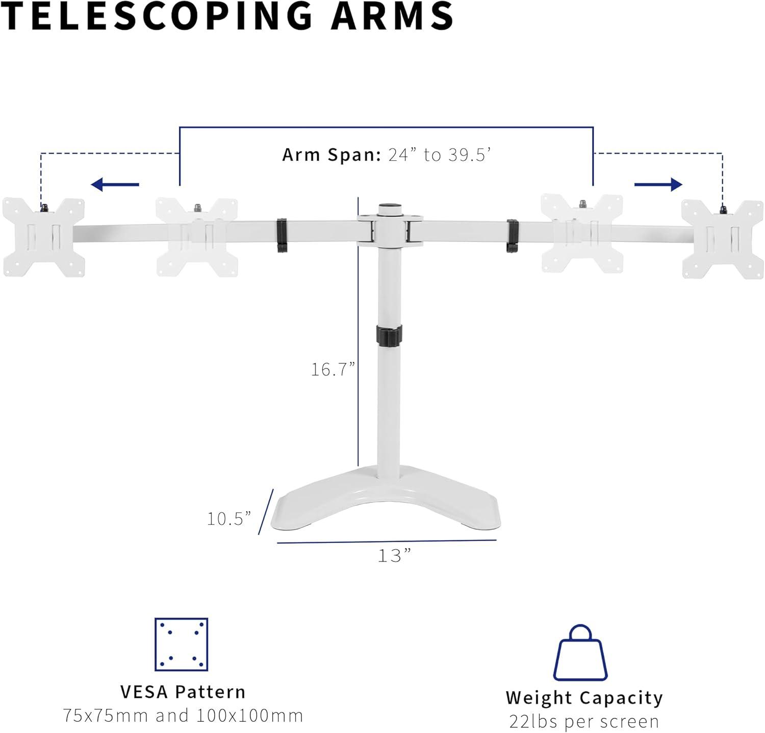 VIVO White Telescoping Dual Ultrawide 27" to 38" Monitor Freestanding Desk Stand