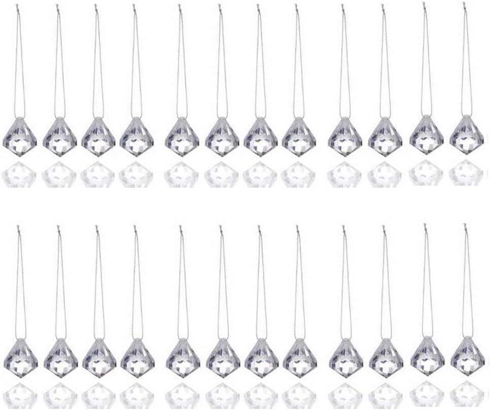 HOHIYA 24pc Crystal Ornaments Christmas Tree Diamond Decorations Balls Clearance Hanging Crystals for Centerpieces Acrylic Gem Beads Taiwan Made Clear Color