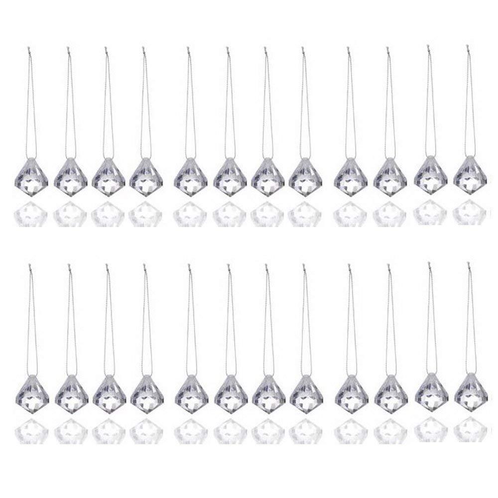 HOHIYA 24pc Crystal Ornaments Christmas Tree Diamond Decorations Balls Clearance Hanging Crystals for Centerpieces Acrylic Gem Beads Taiwan Made Clear Color