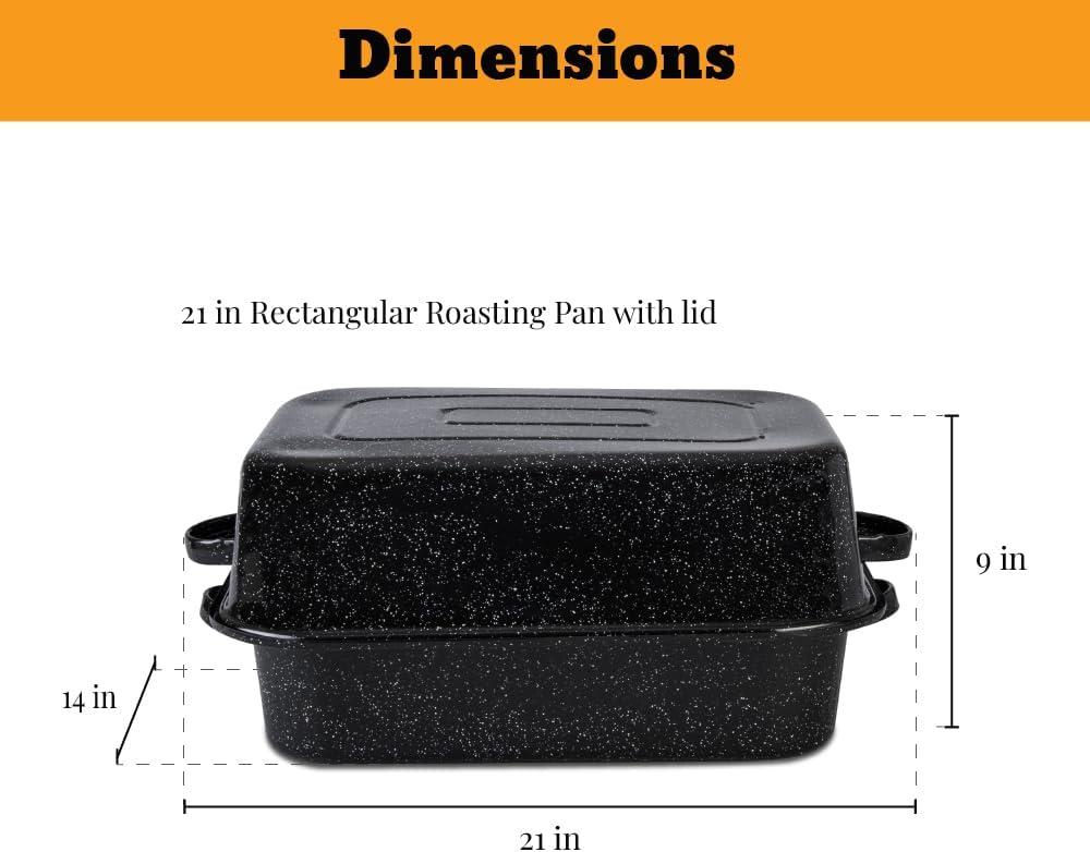 Speckled Black 21" Covered Non-Stick Rectangular Roaster with Handles