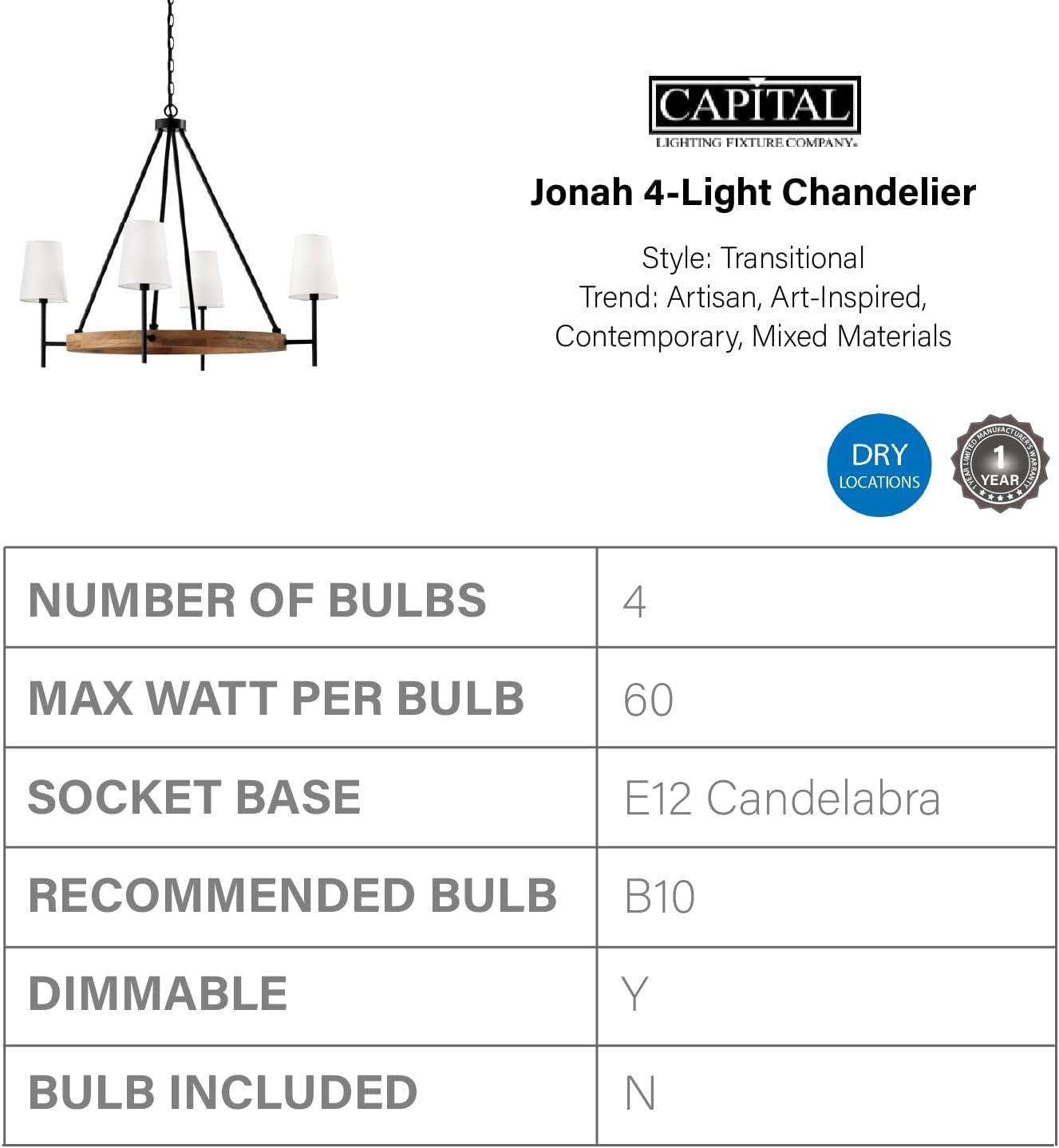 Jonah 4 - Light Dimmable Wagon Wheel Chandelier