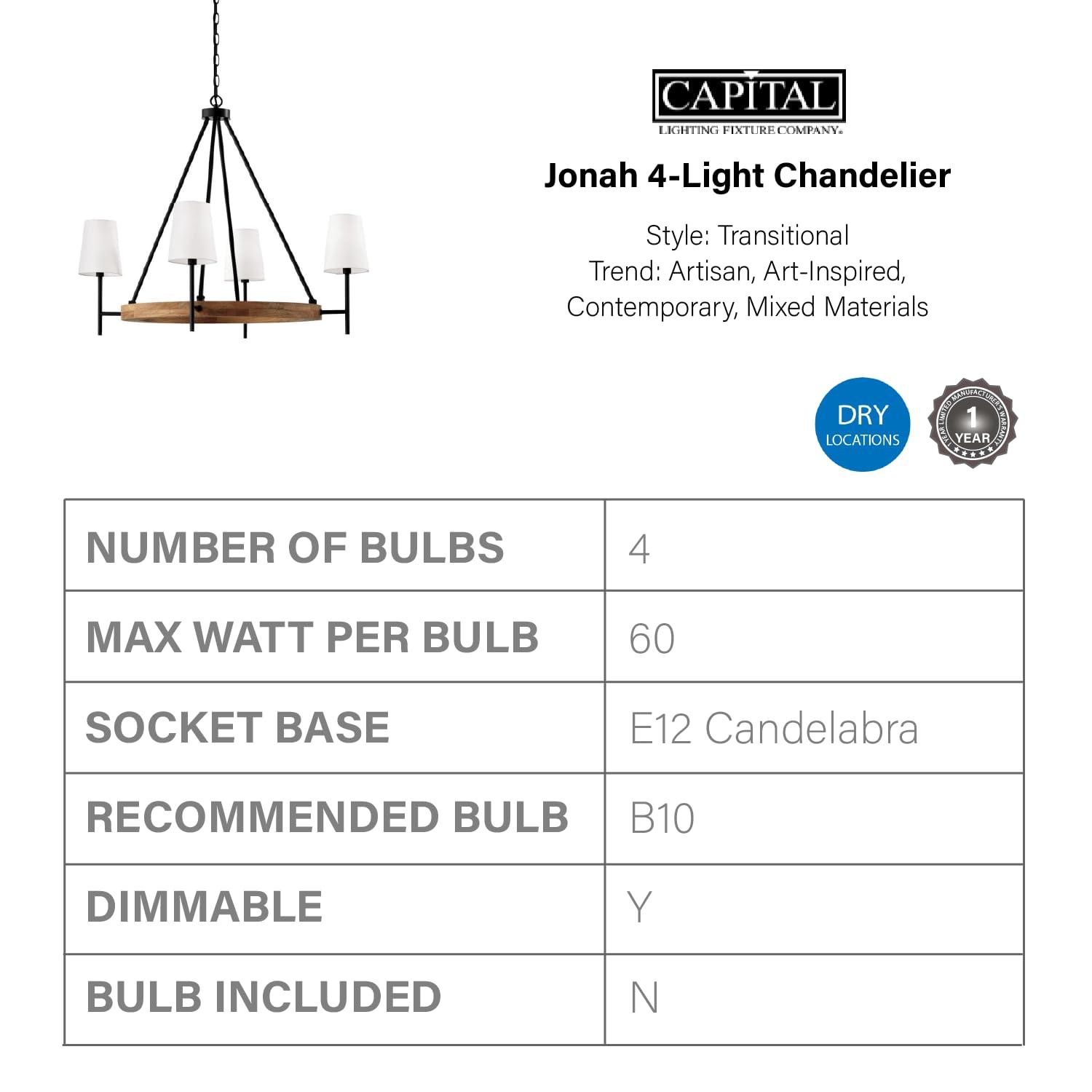 Jonah 4 - Light Dimmable Wagon Wheel Chandelier