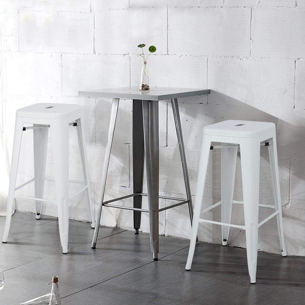 Set of 4 White Galvanized Steel Industrial Bar Stools