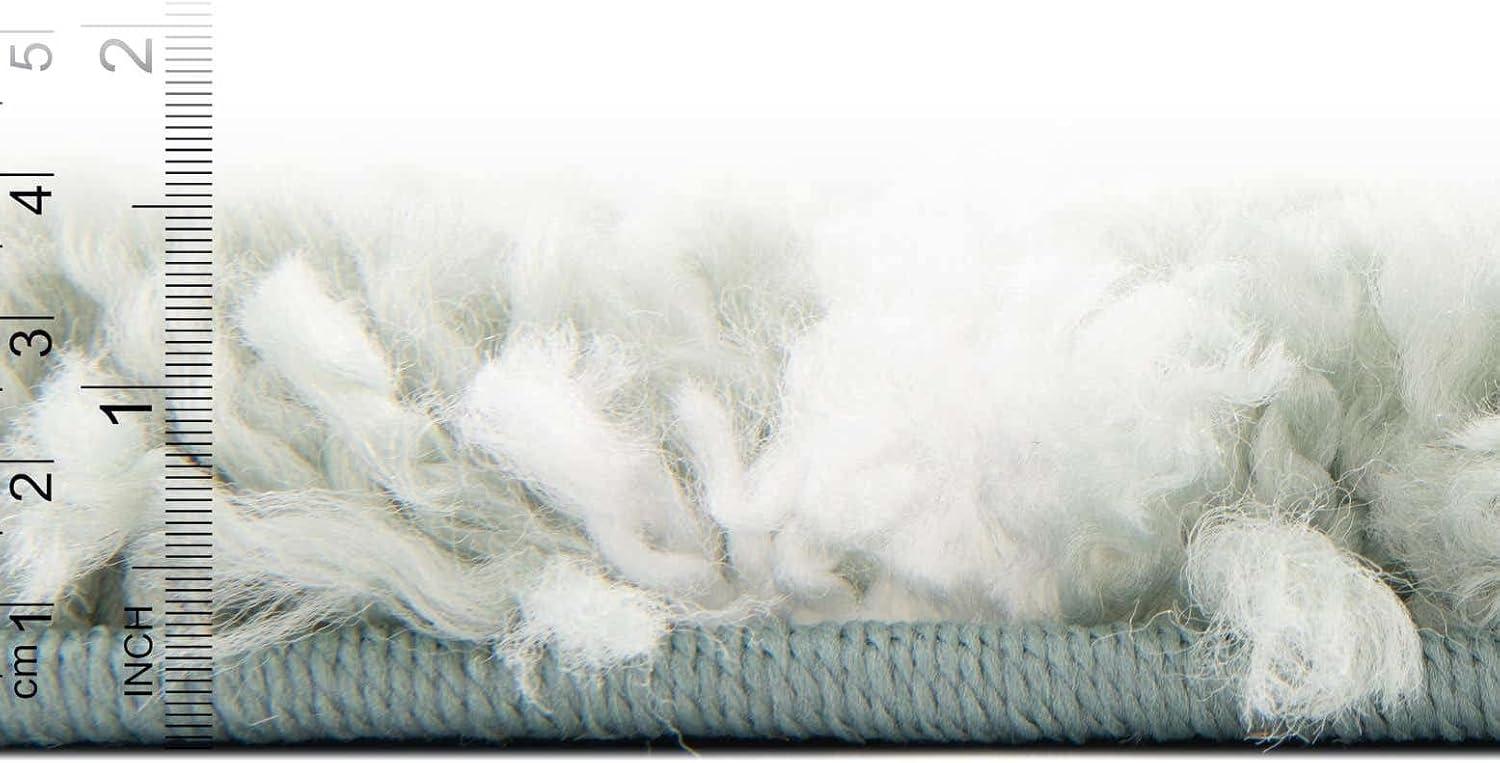 Ivory and Cyan Geometric Shag Indoor Area Rug