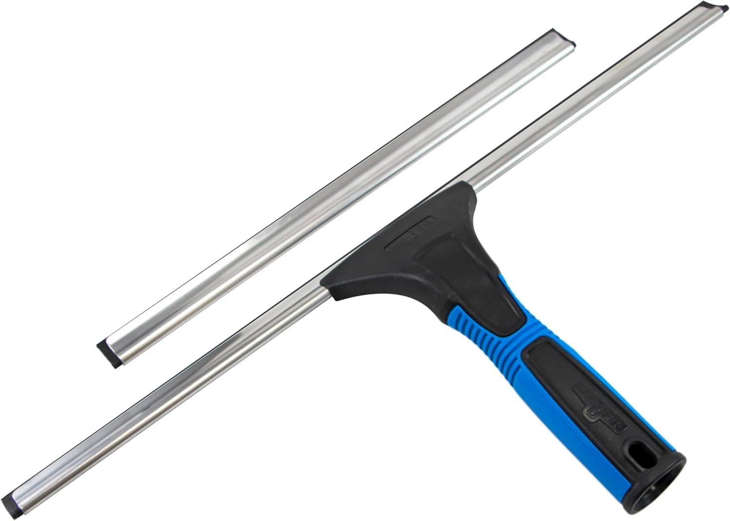 18-Inch Blue and Black Plastic Window Squeegee with Interchangeable Blades