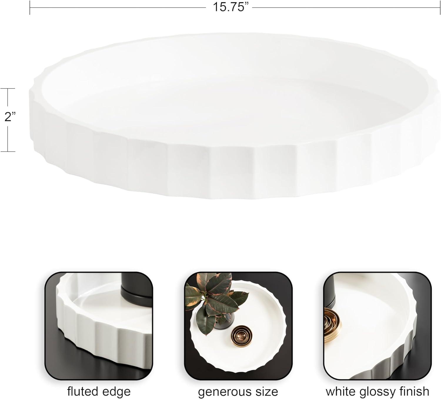 Kate and Laurel Lissi Decorative Round Tray with Wavy Design, 16 Inch Diameter, White, Modern Scalloped Circle Serving Tray for Coffee Table Ottoman, Dining Table, or Entryway Catch-All Tray